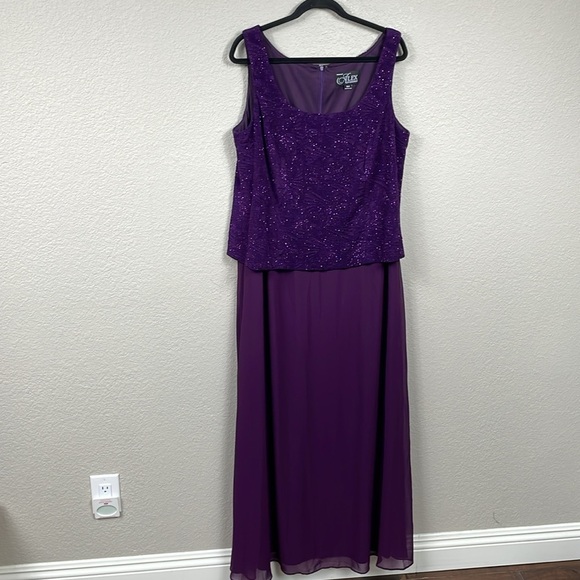 New Alex Evenings Purple Lace Overlay Gown Maxi Dress MOTB Plus Size 16W - Picture 2 of 13